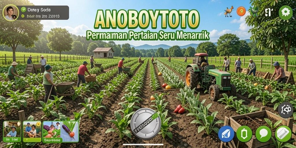Tampilan gameplay ANOBOYTOTO dengan suasana pertanian yang ceria.