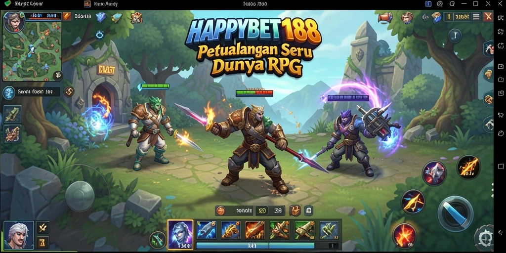 Screenshot gameplay HAPPYBET188 menampilkan pertarungan seru dalam dunia RPG.