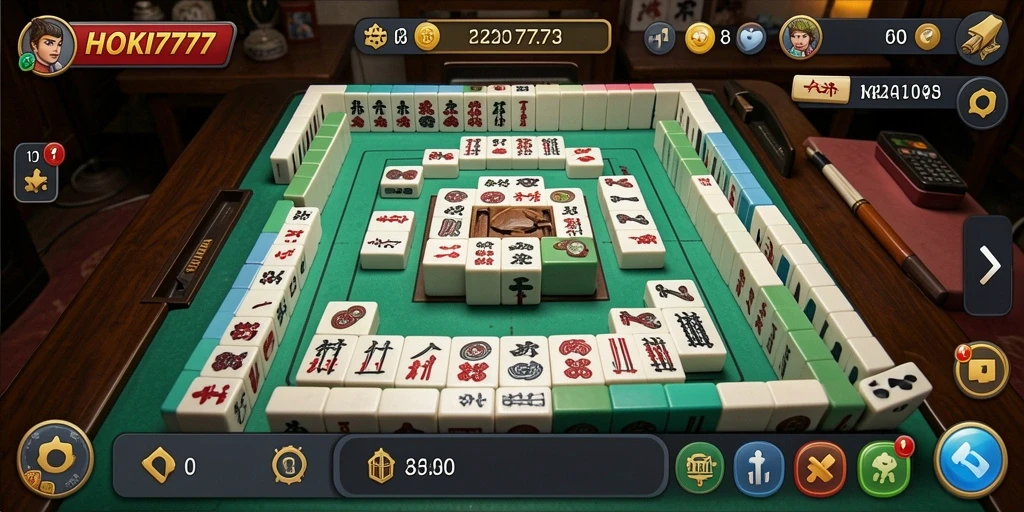 Screenshot gameplay HOKI777 yang menampilkan keseruan permainan Mahjong.