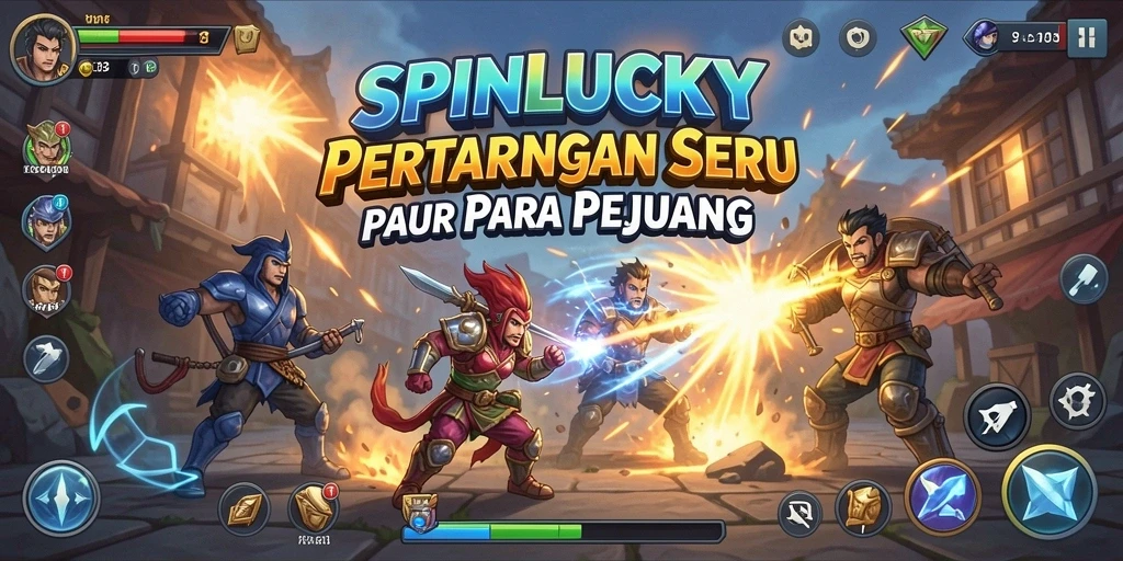 Screenshot dari gameplay SPINLUCKY menampilkan pertarungan seru dan karakter kuat.