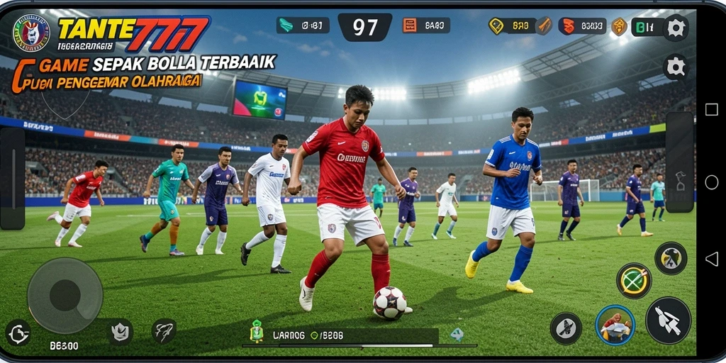 Screenshot gameplay <strong>TANTE777</strong> menunjukkan aksi seru di lapangan sepak bola.